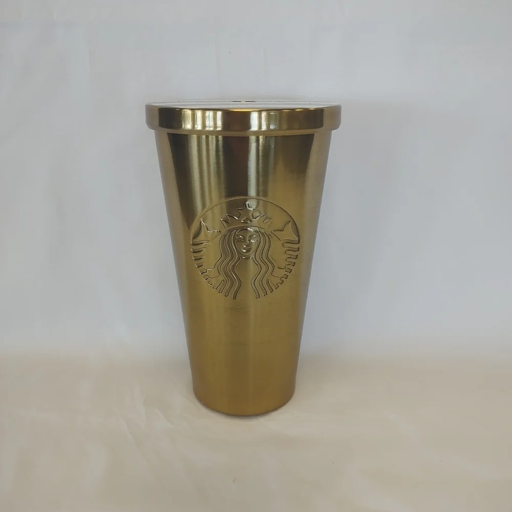 Starbucks set of 2 Grande 16 oz cold brew tumblers chisled prism silver and gold